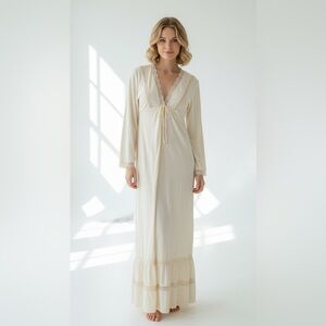 SISSY Sheer Negligee Robe NAN FLOWERS Nylon M Lace 1950’s Silky Smooth VTG